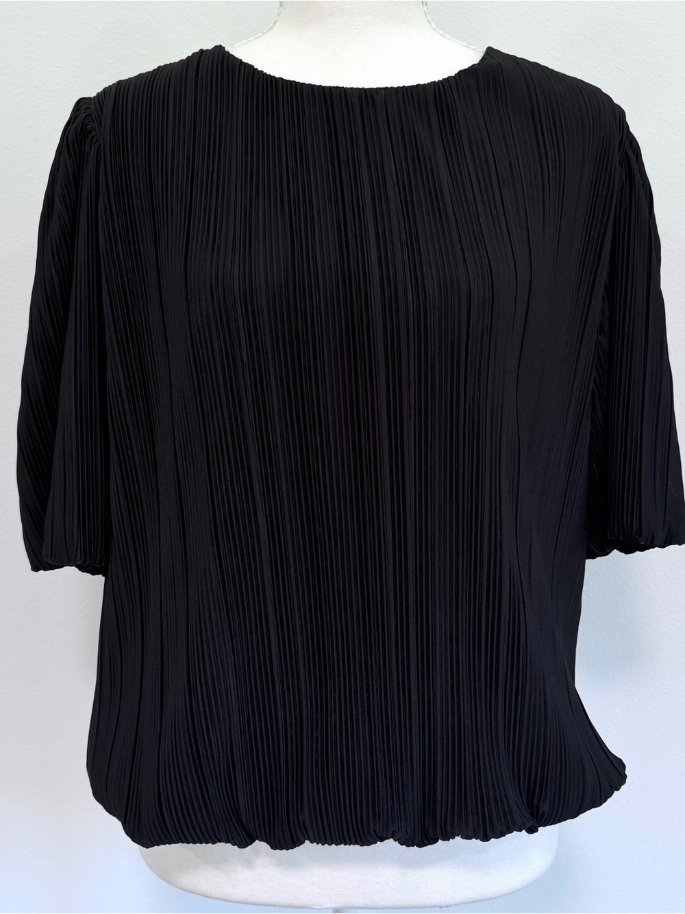 Evereve Black Pleated Short-Sleeve Blouse Size Medium